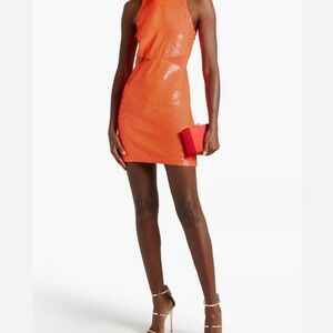 Alice & Olivia Orange Sequin sheer Mini Dress